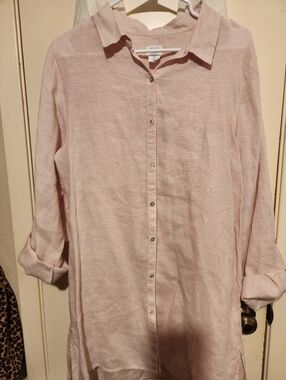 Sigrid Olsen Soft Blush Linen Button-Front Tunic Sz Large B:44"